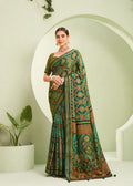 Monjolika Fashion Green Ceremonial Paisley Printed Georgette Designer Saree | Grocsy
