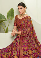Monjolika Fashion Purple Ceremonial Paisley Printed Georgette Designer Saree | Grocsy