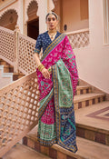 Monjolika Fashion Printed Silk Rani Pink Classic Saree | Grocsy