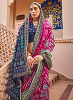 Monjolika Fashion Printed Silk Rani Pink Classic Saree | Grocsy