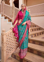 Monjolika Fashion Printed Silk Turquoise Classic Saree | Grocsy