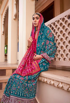 Monjolika Fashion Printed Silk Teal Blue Classic Saree | Grocsy