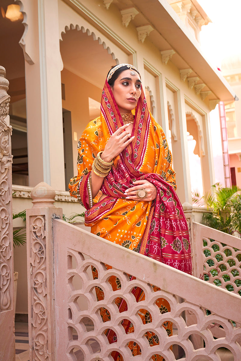 Monjolika Fashion Printed Silk Amber Classic Saree | Grocsy