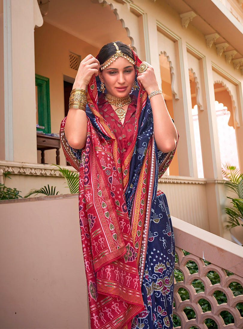 Monjolika Fashion Printed Silk Navy Blue Classic Saree | Grocsy