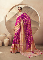 Monjolika Fashion Magenta and Rani Georgette Weaving Zari Printed Classic Saree | Grocsy