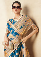 Monjolika Fashion Blue Georgette Weaving Zari Printed Classic Saree | Grocsy