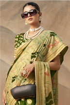 Monjolika Fashion Green Georgette Weaving Zari Printed Classic Saree | Grocsy