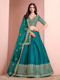 Monjolika Fashion Teal Embroidered Art Silk Designer Lehenga Choli | Grocsy