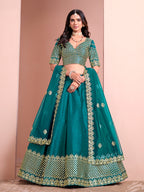 Monjolika Fashion Teal Embroidered Art Silk Designer Lehenga Choli | Grocsy