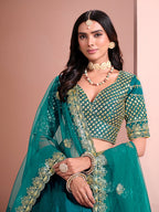 Monjolika Fashion Teal Embroidered Art Silk Designer Lehenga Choli | Grocsy
