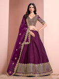 Monjolika Fashion Dark Purple Embroidered Art Silk Designer Lehenga Choli | Grocsy