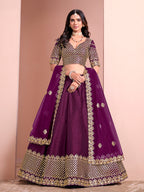 Monjolika Fashion Dark Purple Embroidered Art Silk Designer Lehenga Choli | Grocsy