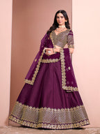 Monjolika Fashion Dark Purple Embroidered Art Silk Designer Lehenga Choli | Grocsy