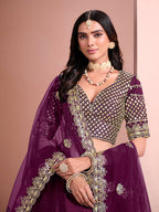 Monjolika Fashion Dark Purple Embroidered Art Silk Designer Lehenga Choli | Grocsy
