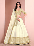 Monjolika Fashion Off White Embroidered Art Silk Designer Lehenga Choli | Grocsy