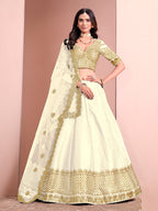Monjolika Fashion Off White Embroidered Art Silk Designer Lehenga Choli | Grocsy
