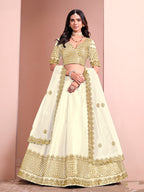 Monjolika Fashion Off White Embroidered Art Silk Designer Lehenga Choli | Grocsy
