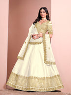 Monjolika Fashion Off White Embroidered Art Silk Designer Lehenga Choli | Grocsy