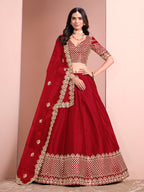 Monjolika Fashion Red Embroidered Art Silk Designer Lehenga Choli | Grocsy