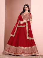 Monjolika Fashion Red Embroidered Art Silk Designer Lehenga Choli | Grocsy