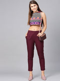 Juniper Women Burgundy Cotton Flex Solid Slim Fit Pant/Slim Pant | Grocsy