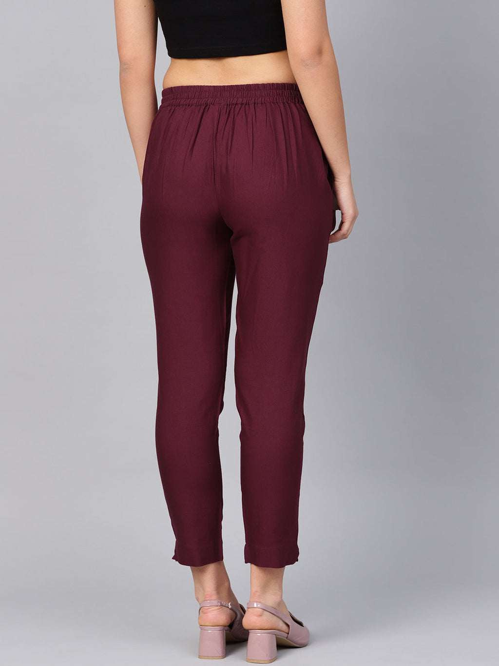 Juniper Women Burgundy Cotton Flex Solid Slim Fit Pant/Slim Pant | Grocsy