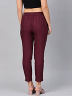 Juniper Women Burgundy Cotton Flex Solid Slim Fit Pant/Slim Pant | Grocsy