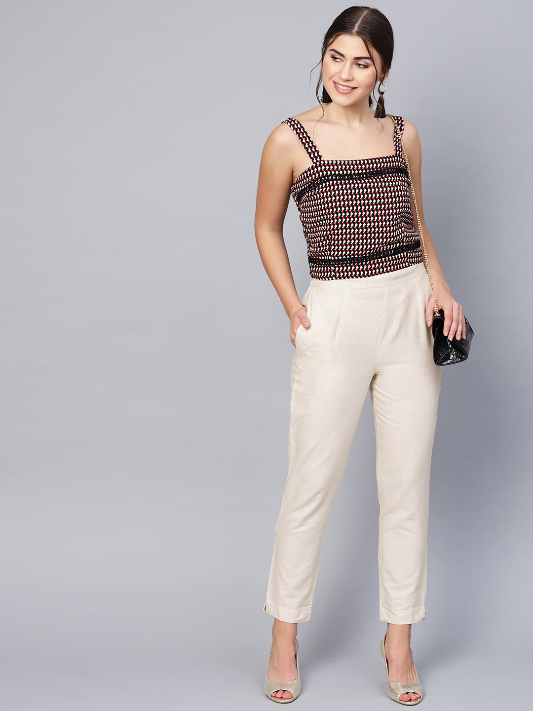 Juniper Women Offwhite Cotton Flex Solid Slim Fit Pant/Slim Pant | Grocsy