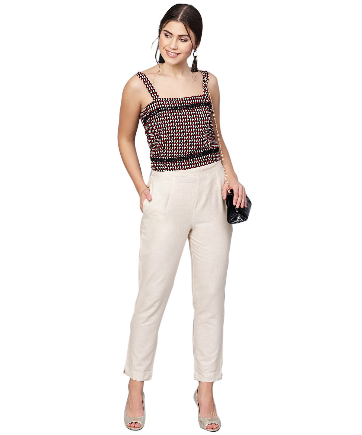 Juniper Women Offwhite Cotton Flex Solid Slim Fit Pant/Slim Pant | Grocsy