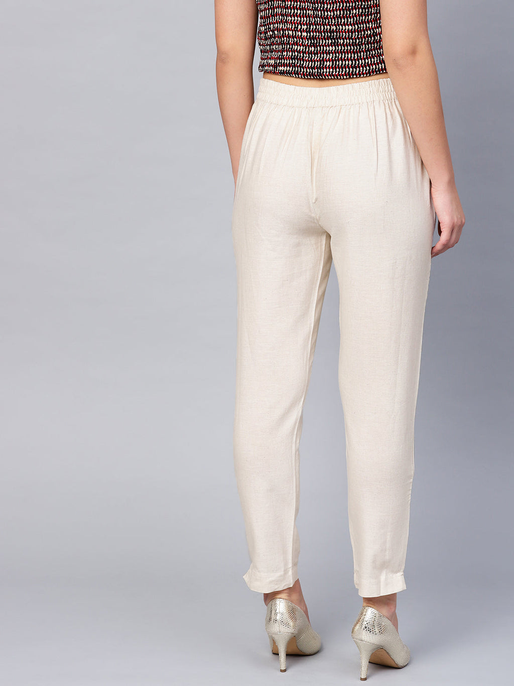 Juniper Women Offwhite Cotton Flex Solid Slim Fit Pant/Slim Pant | Grocsy