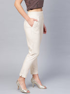 Juniper Women Offwhite Cotton Flex Solid Slim Fit Pant/Slim Pant | Grocsy