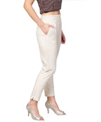 Juniper Women Offwhite Cotton Flex Solid Slim Fit Pant/Slim Pant | Grocsy