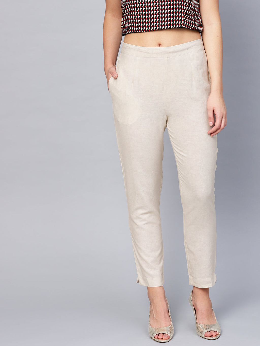 Juniper Women Offwhite Cotton Flex Solid Slim Fit Pant/Slim Pant | Grocsy