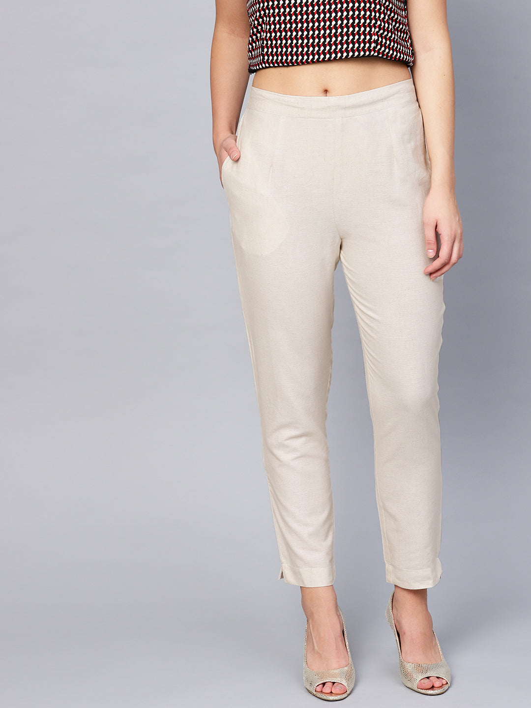 Juniper Women Offwhite Cotton Flex Solid Slim Fit Pant/Slim Pant | Grocsy