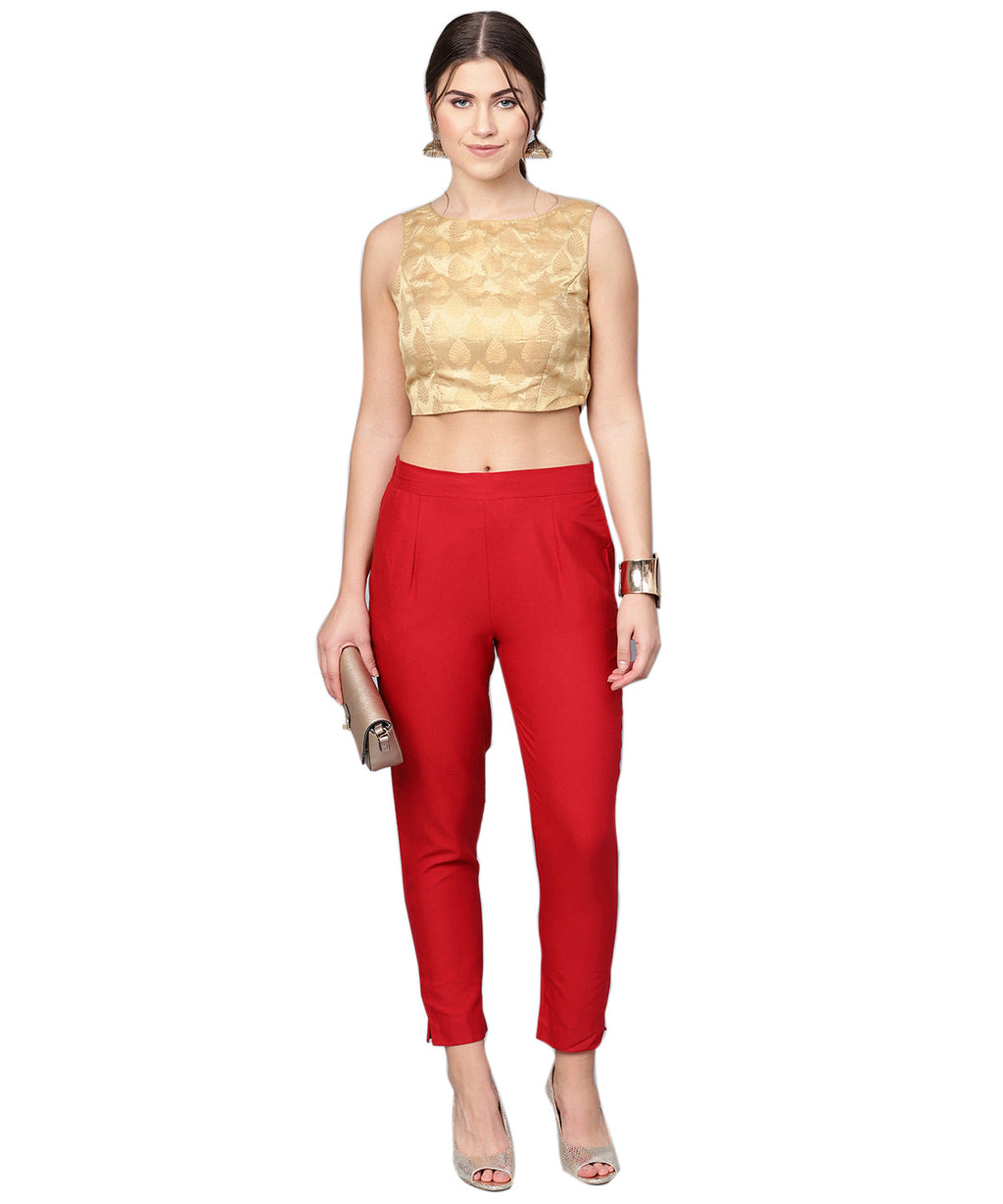 Juniper Women Red Cotton Flex Solid Slim Fit Pant/Slim Pant | Grocsy