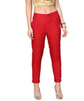 Juniper Women Red Cotton Flex Solid Slim Fit Pant/Slim Pant | Grocsy