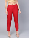 Juniper Red Solid Cotton Flex Slim Fit Women Pants With Two Pockets | Grocsy