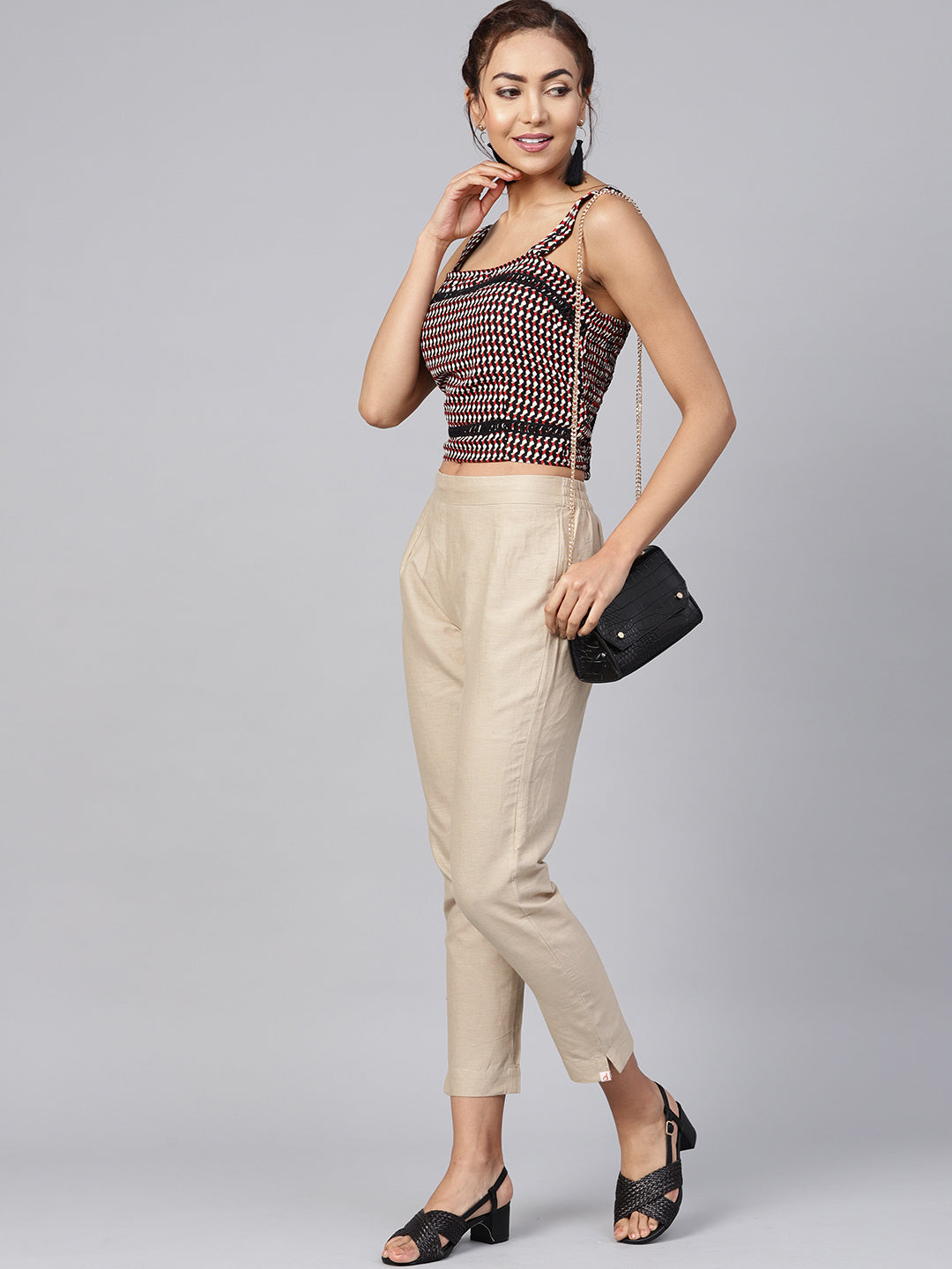 Juniper Women Sandgrey Cotton Flex Solid Slim Fit Pant/Slim Pant | Grocsy