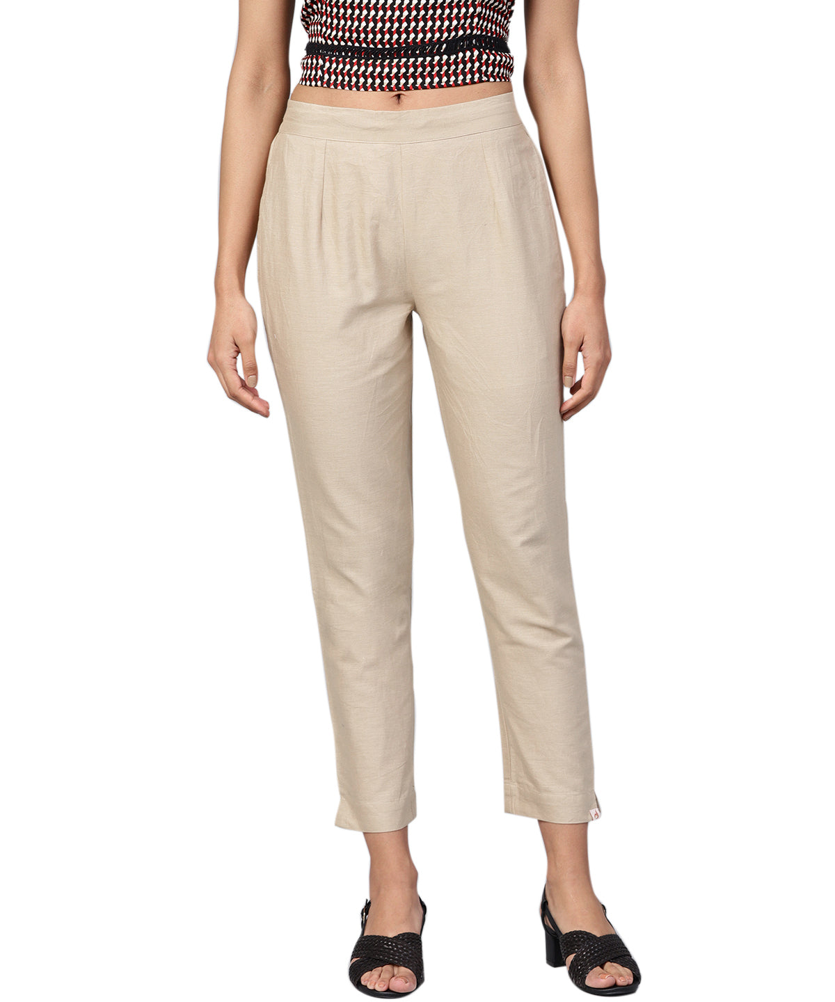 Juniper Women Sandgrey Cotton Flex Solid Slim Fit Pant/Slim Pant | Grocsy