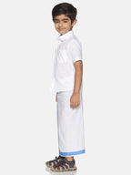 Sethukrishna White Pure Cotton Solid Shirt and Veshti Set | Grocsy