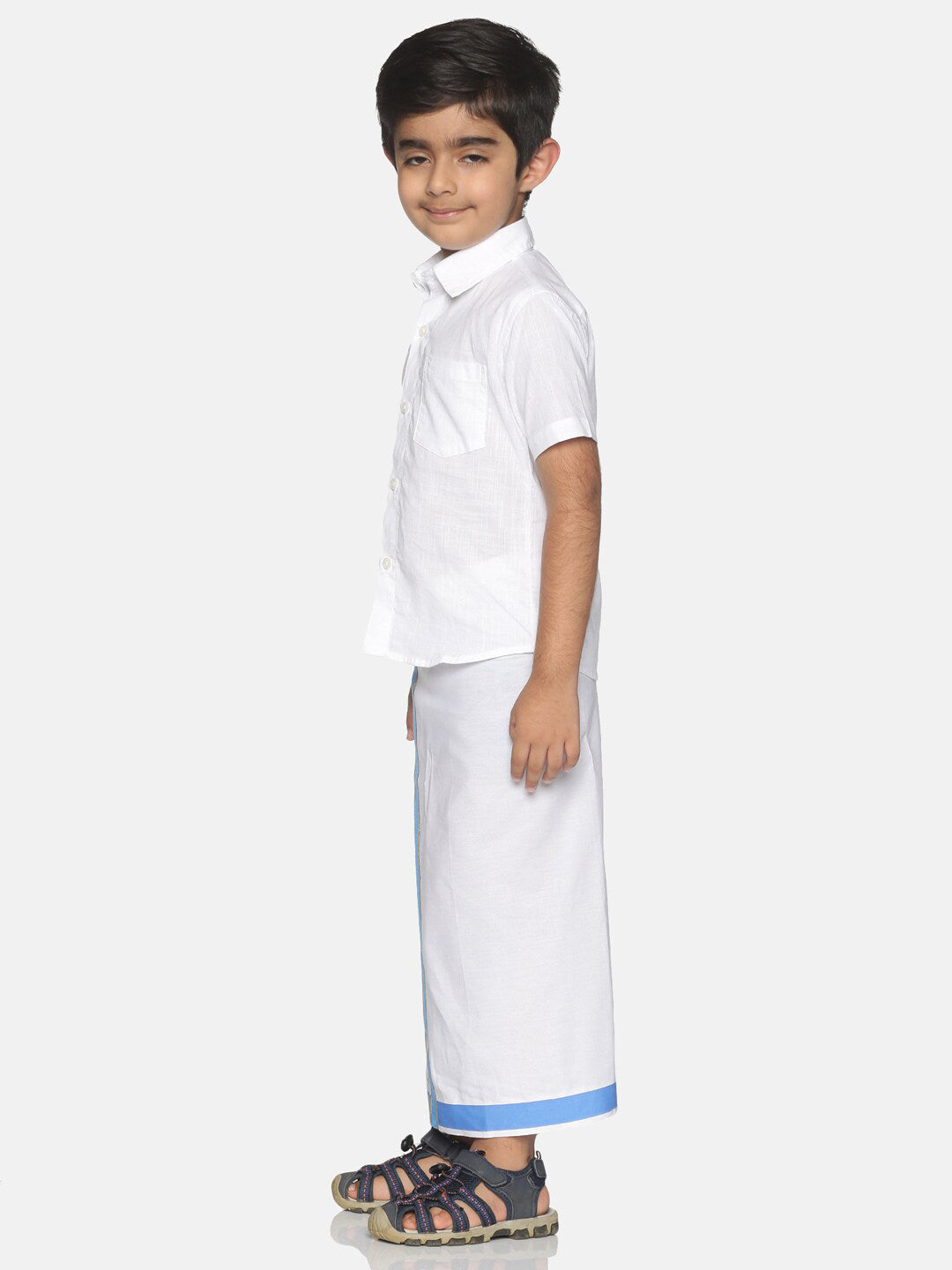 Sethukrishna White Pure Cotton Solid Shirt and Veshti Set | Grocsy