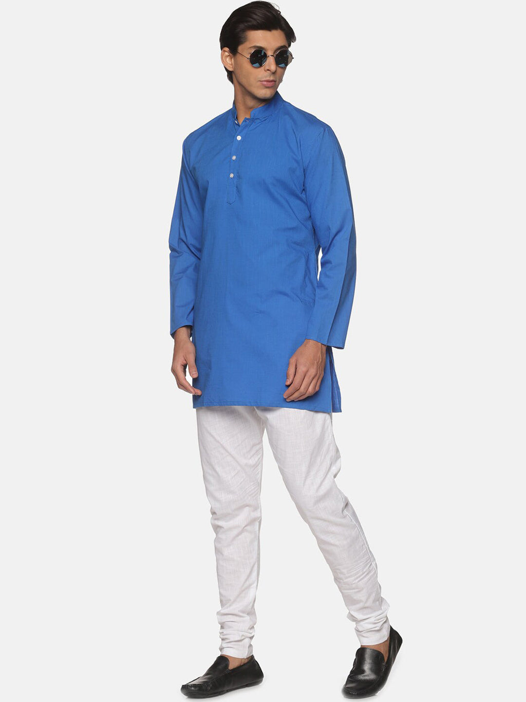 Sethukrishna Men Blue Pure Cotton Kurta with Pyjamas | Grocsy