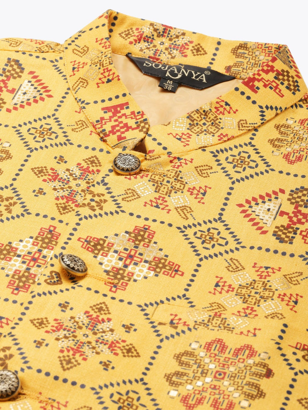 Sojanya Men Mustard Yellow Kurta with Churidar & Nehru Jacket | Grocsy