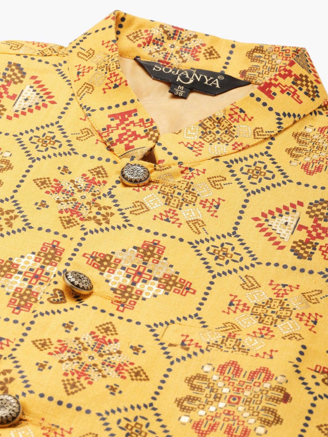 Sojanya Men Mustard Yellow Kurta with Churidar & Nehru Jacket | Grocsy