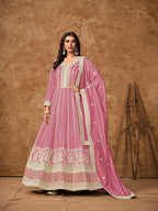 Monjolika Fashion Pink Color Embroidered Santoon Silk Salwar Suit | Grocsy