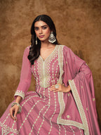 Monjolika Fashion Pink Color Embroidered Santoon Silk Salwar Suit | Grocsy