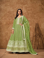 Monjolika Fashion Green Color Embroidered Santoon Silk Salwar Suit | Grocsy