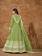 Monjolika Fashion Green Color Embroidered Santoon Silk Salwar Suit | Grocsy