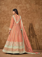 Monjolika Fashion Peach Color Embroidered Santoon Silk Salwar Suit | Grocsy