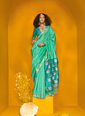Monjolika Fashion Sea Green Handloom Silk Weaving Zari Designer Saree | Grocsy